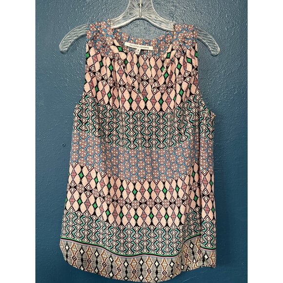 Geometric Print Blouse Size M Pink/Green - Picture 5 of 6